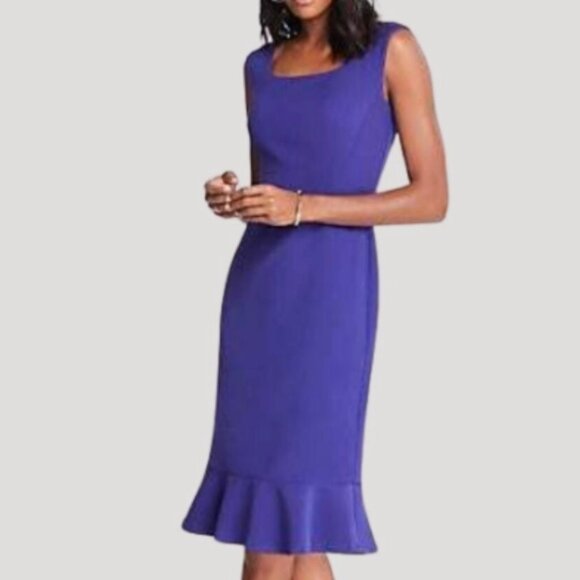 Ann Taylor Womens Petite Eyelet Fluted Sheath Dress Sleeveless Purple size 2P - Picture 1 of 12